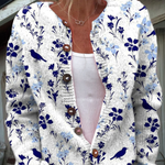 Vynora™ | Cardigan en maille à imprimé floral et oiseaux, boutonné