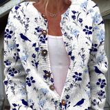 Vynora™ | Cardigan en maille à imprimé floral et oiseaux, boutonné