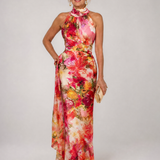 Elisabetta | Sukienka Maxi Halter w Kwiatowy Nadruk