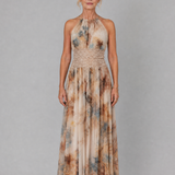 Elavenue | Sukienka Maxi Halter z Koronkową Talią