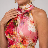 Elisabetta | Sukienka Maxi Halter w Kwiatowy Nadruk