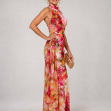 Elisabetta | Sukienka Maxi Halter w Kwiatowy Nadruk
