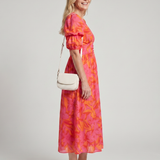 Zara | Kwiatowa Sukienka Midi z Bufiasymi Rękawami