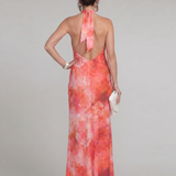Coraline | Sukienka Maxi Halter z Kolorowym Nadrukiem