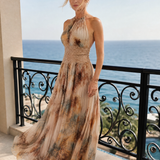 Elavenue | Sukienka Maxi Halter z Koronkową Talią