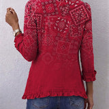 Gaëlle | Żakiet boho we wzór paisley z przejściem w czerwień, z falbanami
